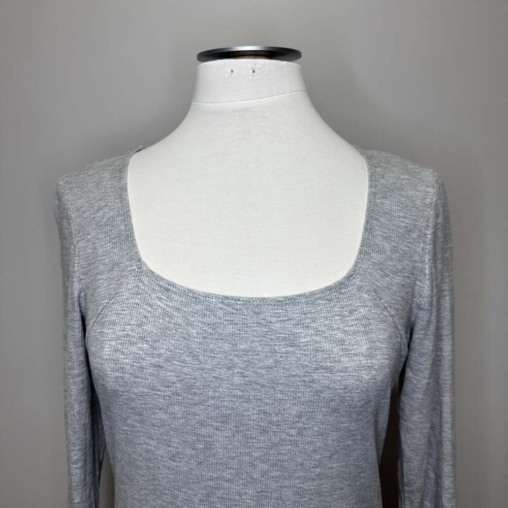 Kaileigh Estelle Square Neck Knit Long Sleeve Bodysuit Gray, Sz L - Picture 5 of 8